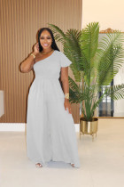 SC Solid Color Slash Shoulder Loose Jumpsuit XHXF-483