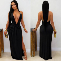 SC Sexy Deep V Neck Backless Maxi Dress GFYX-7715