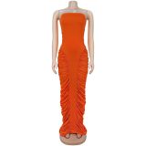 SC Solid Color Ruched Tube Top Maxi Dress GFYX-7669