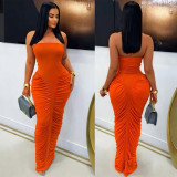 SC Solid Color Ruched Tube Top Maxi Dress GFYX-7669