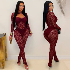 SC See Through Lace Long Sleeve Jumpsuit GFYX-7637