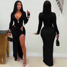 SC Sexy V Neck Solid Color Split Maxi Dress GFYX-7631