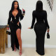 SC Sexy V Neck Solid Color Split Maxi Dress GFYX-7631