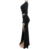 SC Sexy V Neck Solid Color Split Maxi Dress GFYX-7631