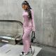 SC Solid Color Long Sleeve Split Maxi Dress SHD-8011