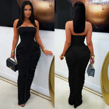 SC Solid Color Ruched Tube Top Maxi Dress GFYX-7669