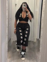 SC Halterneck Backless Vest Loose Two Piece Pants Set SFY-876