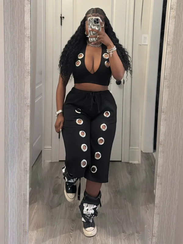 SC Halterneck Backless Vest Loose Two Piece Pants Set SFY-876