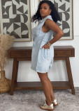 SC Plus Size Loose Lapel Sleeveless Denim Romper GAKF-60601