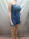 SC Sexy Wrap Chest Tie Up Denim Romper GAKF-60304