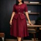 SC Plus Size Solid Color Patchwork Press Pleated Midi Dress GATE-633