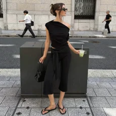 SC Solid Color Patchwork Micro Flare Seventh Pant GLAG-P6121245F