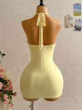 SC Deep V Neck Ruched Mini Dress GKYS-3045