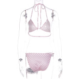 SC Polka Dot Print Bikini Three Piece Swimsuit GLAG-S5C20819F