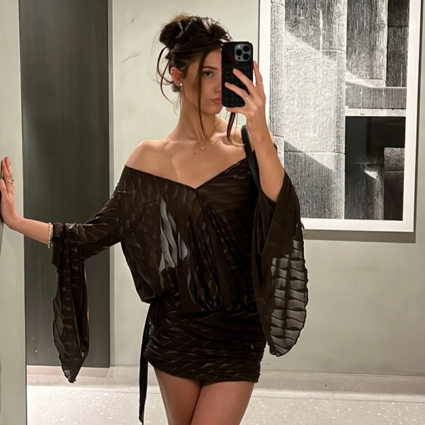 SC Mesh Backless Tie Up Mini Dress GLAG-D5C21067H