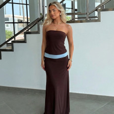 SC Contrast Color Tube Top Maxi Dress GLAG-D6121186F