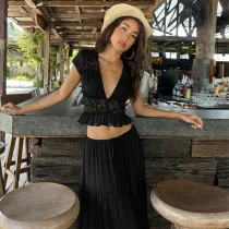 SC Loose Lace Chiffon Top Long Skirts Suit GLAG-S5C20898G