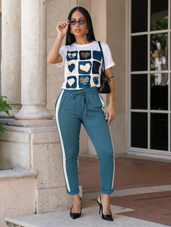 SC Causal Print Short Sleeve 2 Piece Pant Set MIL-L365