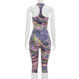 SC U-neck Painted Print Bodysuit Seventh Pants 2 Piece Set MXBF-J26ST195