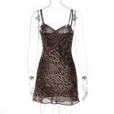 SC V Neck Leopard Print Chiffon Mini Dress GLAG-D6321377F