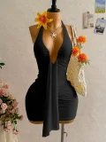 SC Deep V Neck Ruched Mini Dress GKYS-3045