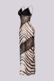 SC Lace See Through Patchwork Print Split Maxi Dress GTYZ-7615