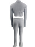 SC Long Sleeve Zipper Crop Top Two Piece Pants Set LS-0422