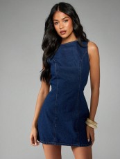 SC Sleeveless Zipper Denim Mini Dress LX-6203