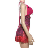SC Halterneck Backless Print Two Piece Skirts Set XEF-K24S48837
