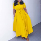 SC Plus Size Solid Color Tie Up Midi Dress GATE-3184