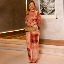 SC Color Block Print Long Sleeve Maxi Dress GJYO-JD305381