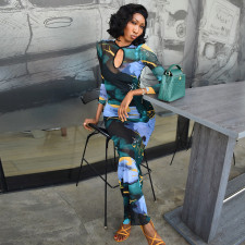SC Long Sleeve Hollow Out Print Maxi Dress GJYO-JD305385