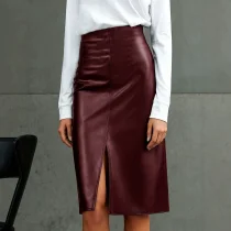 SC High Waist PU Leather Split Mid-Skirts GPBY-SK8216