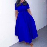 SC Plus Size Solid Color Tie Up Midi Dress GATE-3184