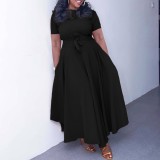 SC Plus Size Solid Color Tie Up Midi Dress GATE-3184