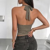SC Polka Dot Print Halterneck V Neck Tank Tops GYME-K6B07270A