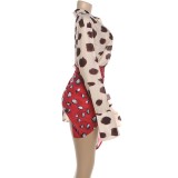 SC Print Lapel Flare Long Sleeve Mini Dress GYME-K6D08942A