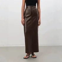 SC PU Leather High Waist Split Long Skirt GPBY-SK8327