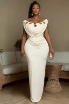 SC One Shoulder Metal-Buckle Maxi Dress  GMYU-11185