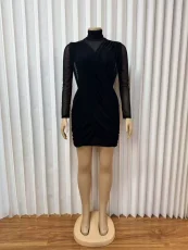 SC Long Sleeve Mesh See Through Mini Dress GMYU-10228