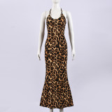 SC Leopard Print Backless Tie Up Maxi Dress GYHF-32610DBY