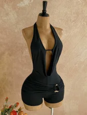 SC Deep V Neck Backless Solid Romper GZIY-6381