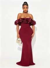 SC Ruffles One Shoulder Fishtail Dress  GMYU-11372