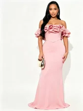 SC Ruffles One Shoulder Fishtail Dress  GMYU-11372