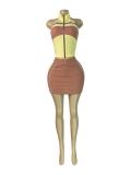 SC Contrast Color Halterneck Two Piece Skirts Set CH-26023