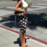 SC Polka Dot Print Drawstring Seventh Pants GYME-K6P08267A