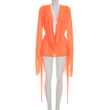 SC Mesh Long Sleeve Backless Mini Dress GSBD-D25DS222