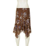 SC Printed Mesh Irregular Mid-Skirt GPKJ-MR49534