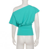 SC Slash Shoulder Solid Color T Shirt GPKJ-MR49656