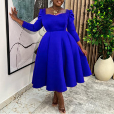 SC Plus Size Solid Color Square Neck Midi Dress GMLF-3354